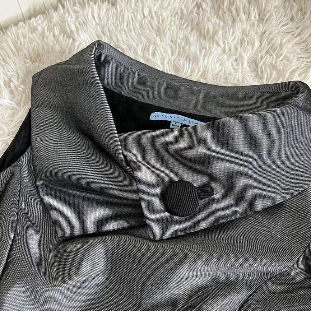 Antonio Melani Gray Fold Over Neck  Black Trim Waist Lined  Side Zip Sz O - Picture 8 of 11